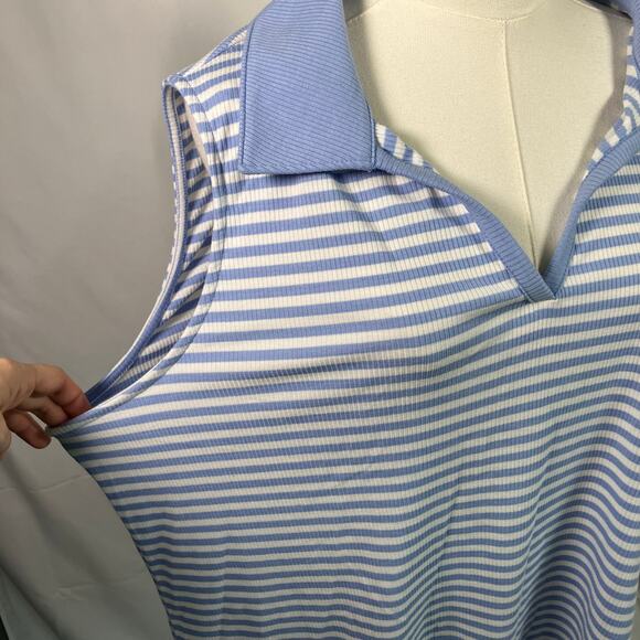 Lane Bryant Blue White Striped Sleeveless Polo Top Plus 26/28 Ribbed Stretch New - Picture 9 of 15